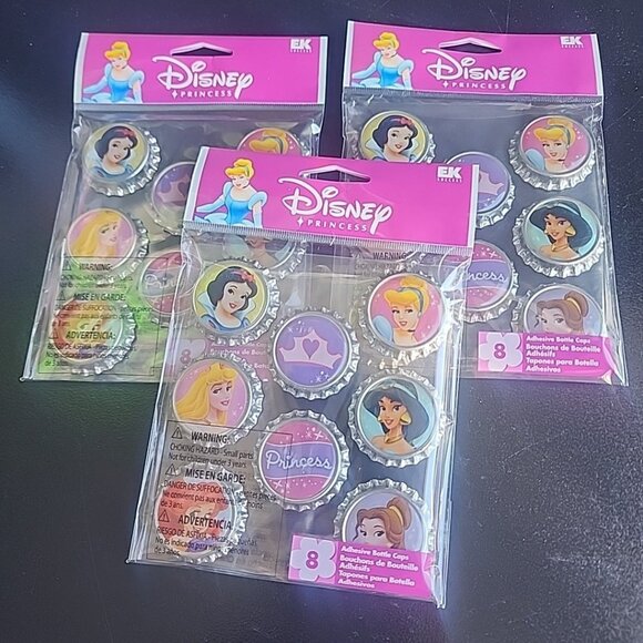 Disney Other - Disney Princess 24 Adhesive Bottle Caps (3pk's Of 8) EK SUCCESS  Junk Journal